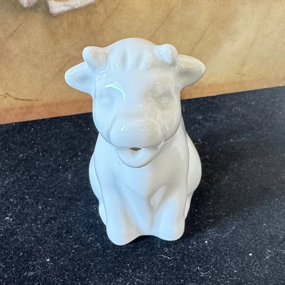 Set of small White Ceramic Animal Figurines creamer Duck and Cow